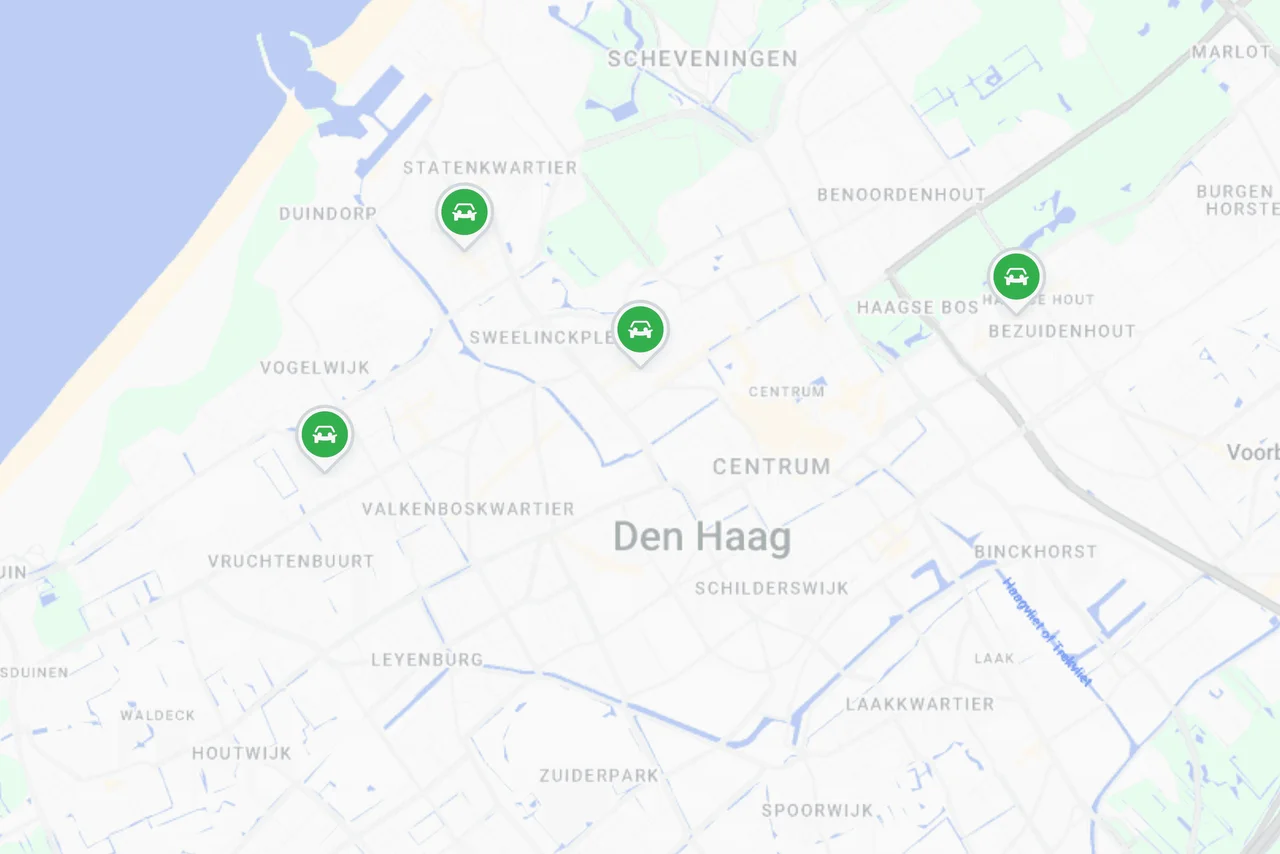 Locaties MyWheels busjes op kaart van Den Haag