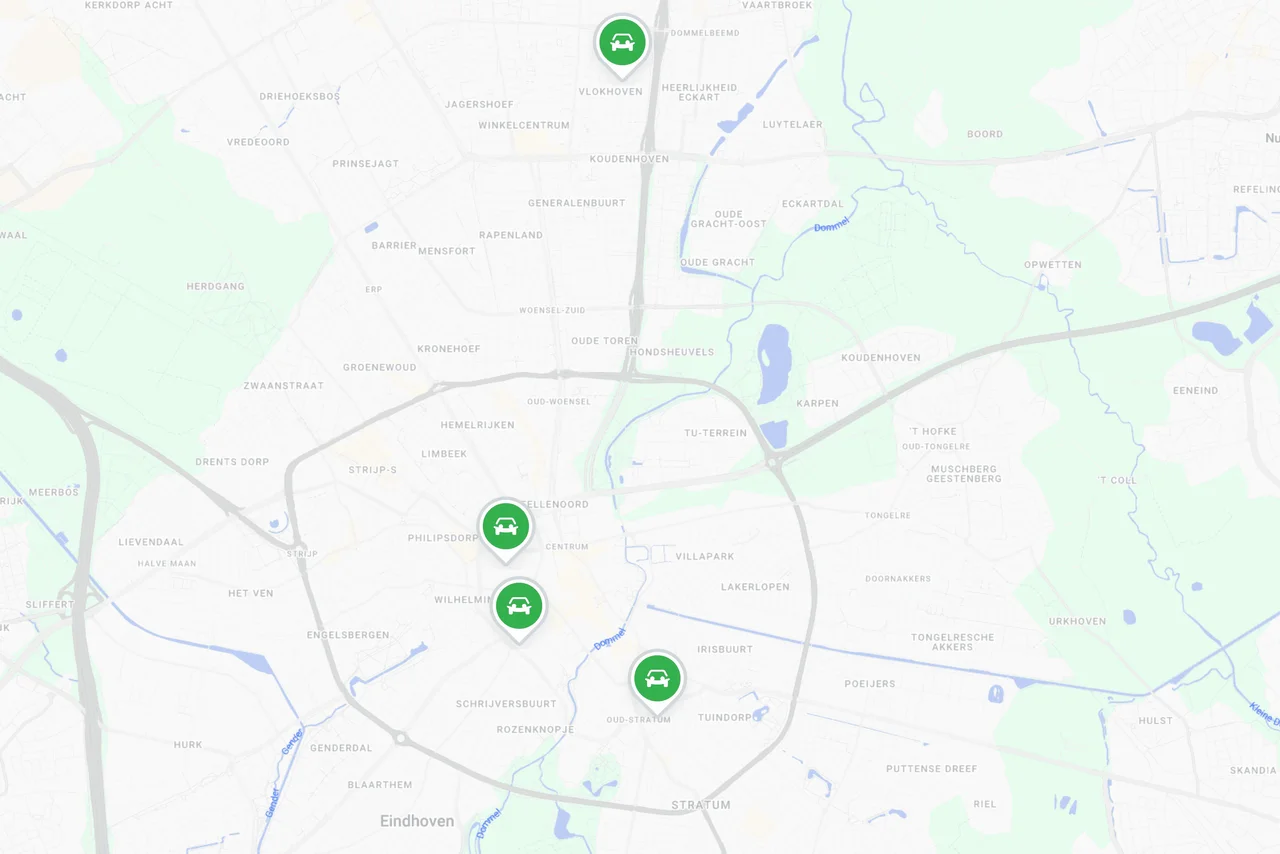 Locaties MyWheels busjes op kaart van Eindhoven