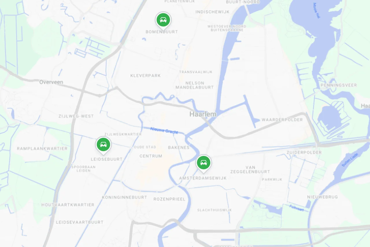 Locaties MyWheels busjes op kaart van Haarlem