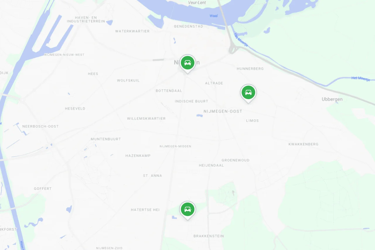 Locaties MyWheels busjes op kaart van Nijmegen