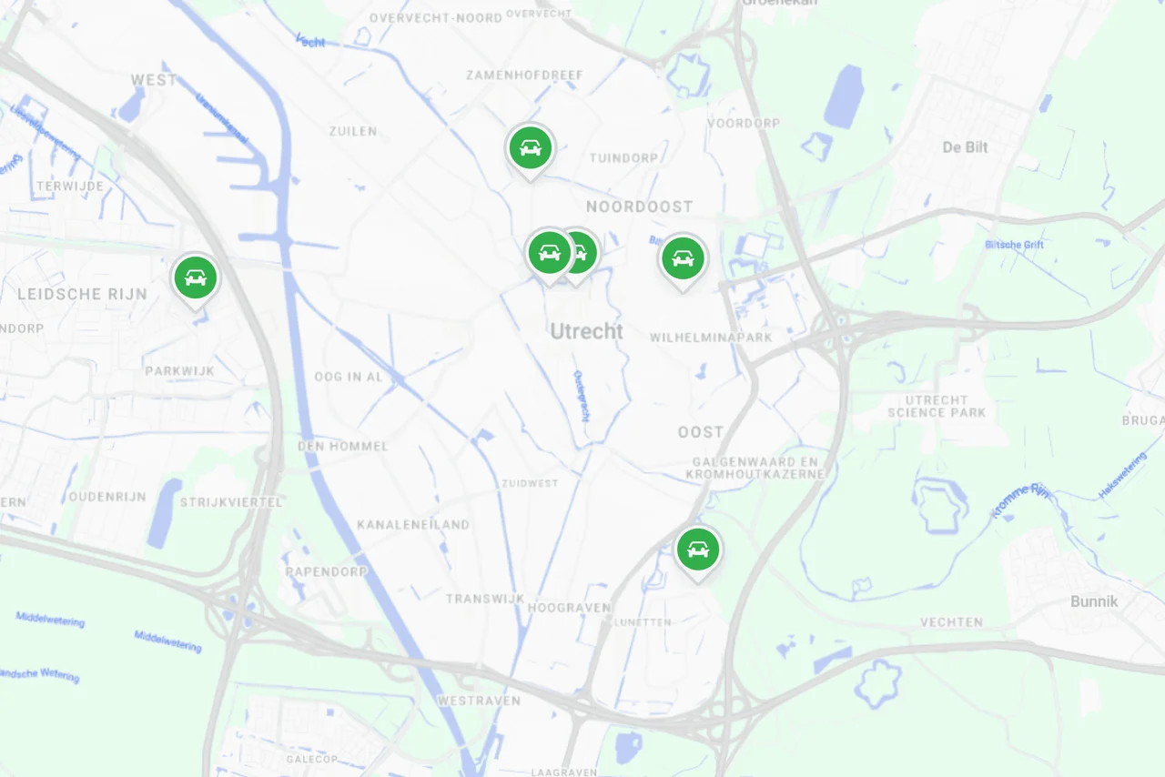 Locaties MyWheels busjes op kaart van Utrecht